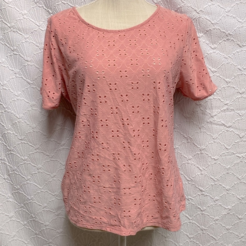 Another Reason size large coral eyelet‎ with peep short sleeve soft stretchy